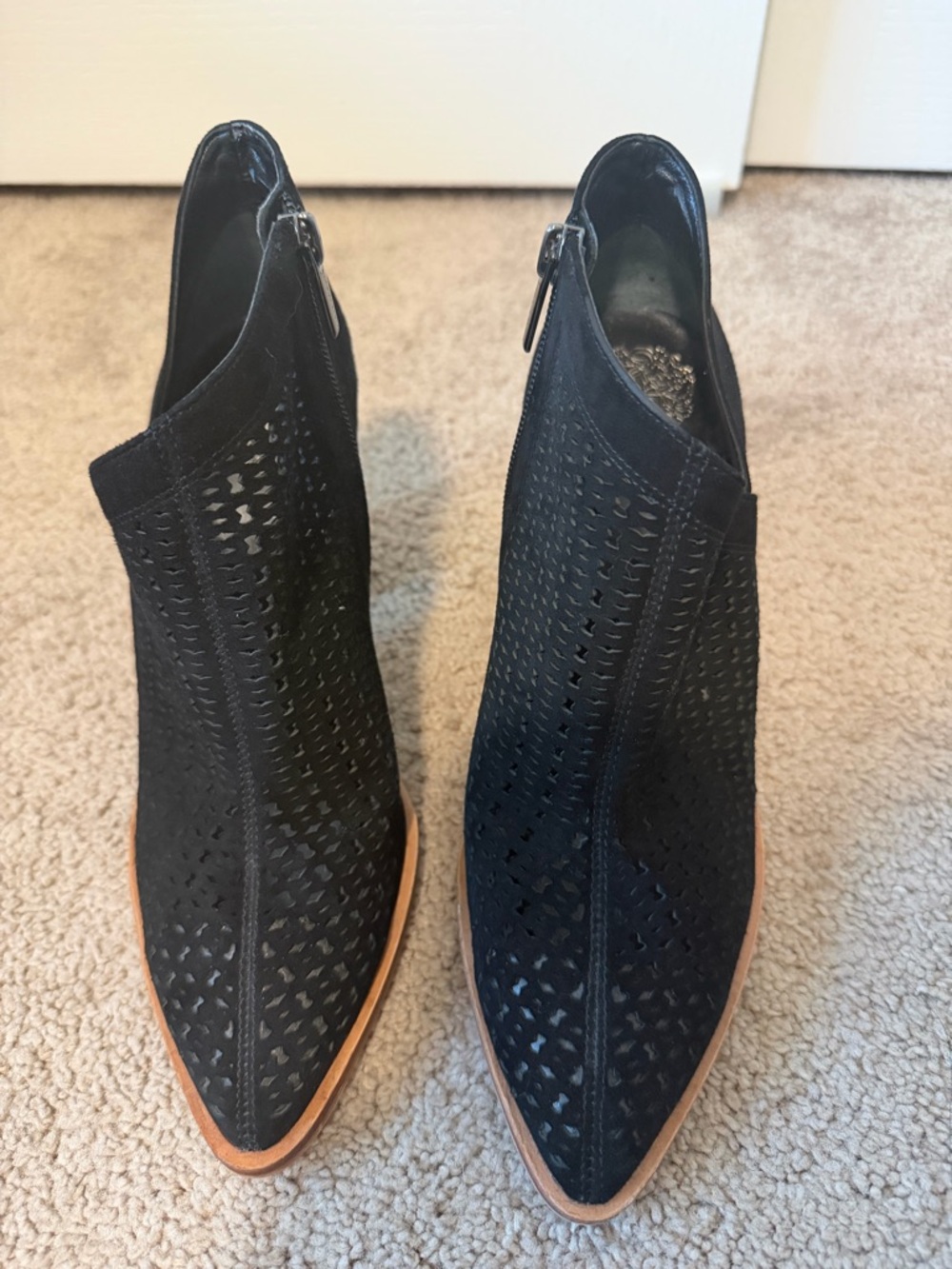 Vince Camuto Black Perforated Pointed-Toe Ankle Booties